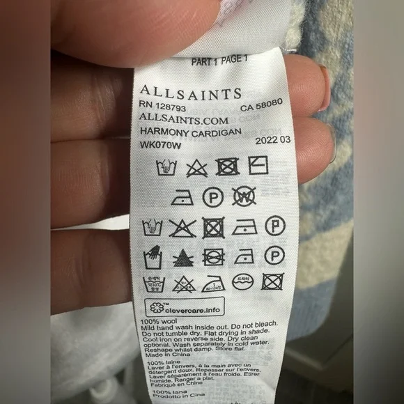 AllSaints Marea‎ Tie Dye Merino Wool Cardigan in Blue Women's  Luxury Sz Medium - Picture 14 of 17